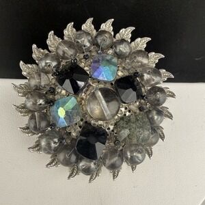 Vintage Marvella Brooch Silver Tone Rhinestone